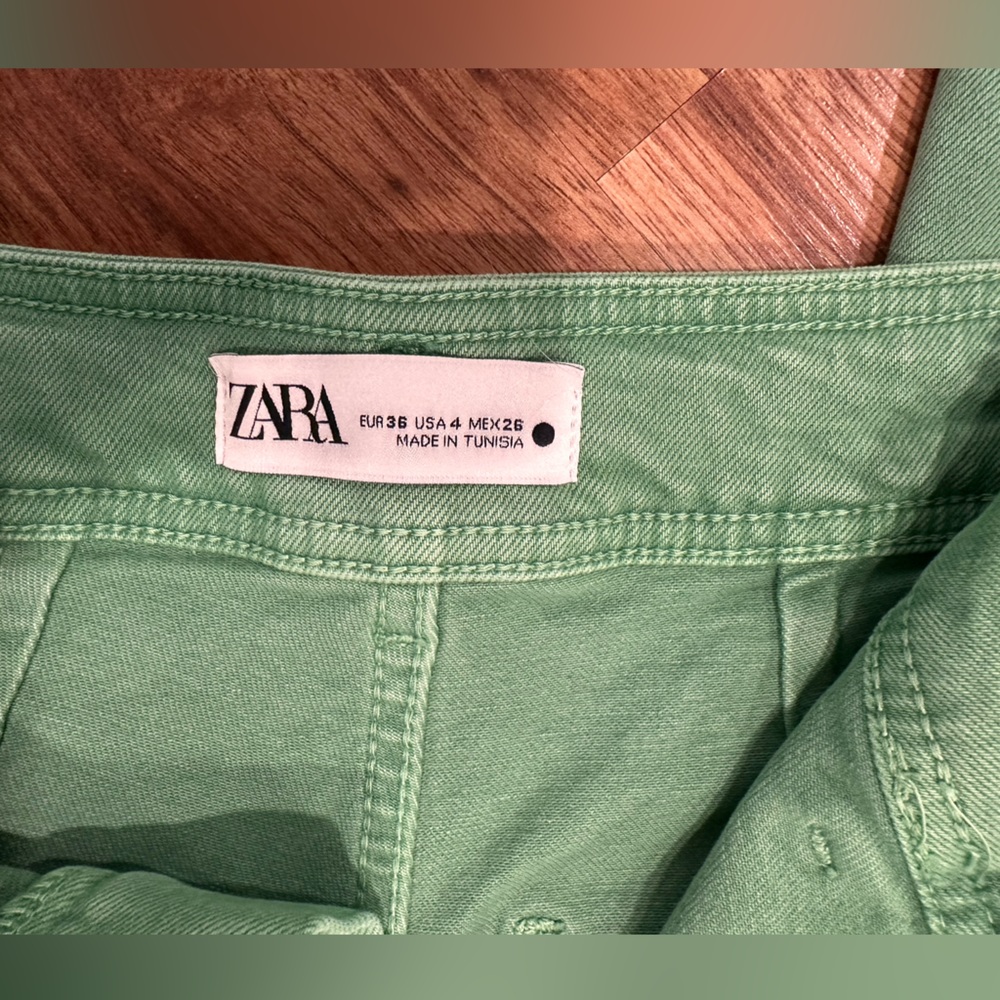 ZARA HIGH-WAISTED ZW SAILOR STRAIGHT JEANS - GREEN - SZ 4 - Picture 4 of 4